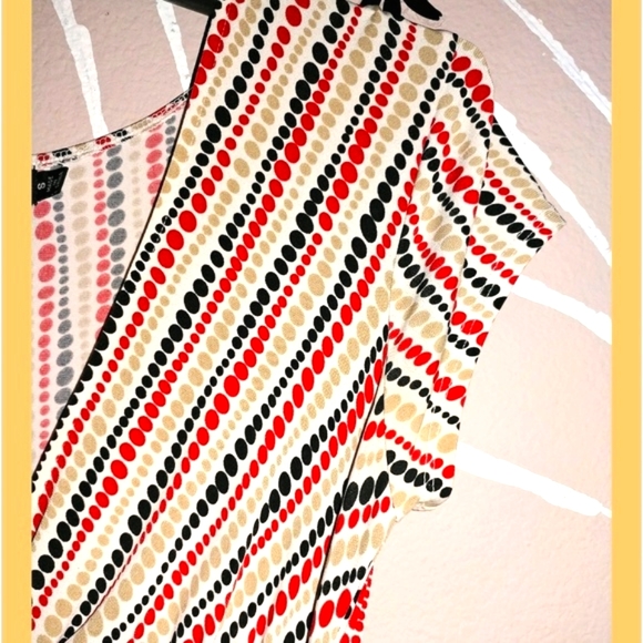 Vintage Red, Black, Light Brown Polka Dot Striped Dress - Picture 6 of 8